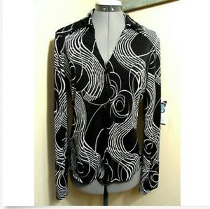 STUDIO Y Dress Shirt M Black White Swirls stretch